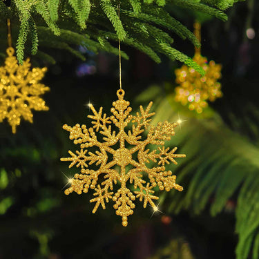 36pcs Christmas Gold Snowflake Ornaments Glitter Plastic Reusable Double Sided Snowflakes Xmas Hanging Snow Flakes for 2022 Winter Christmas Tree Decorations